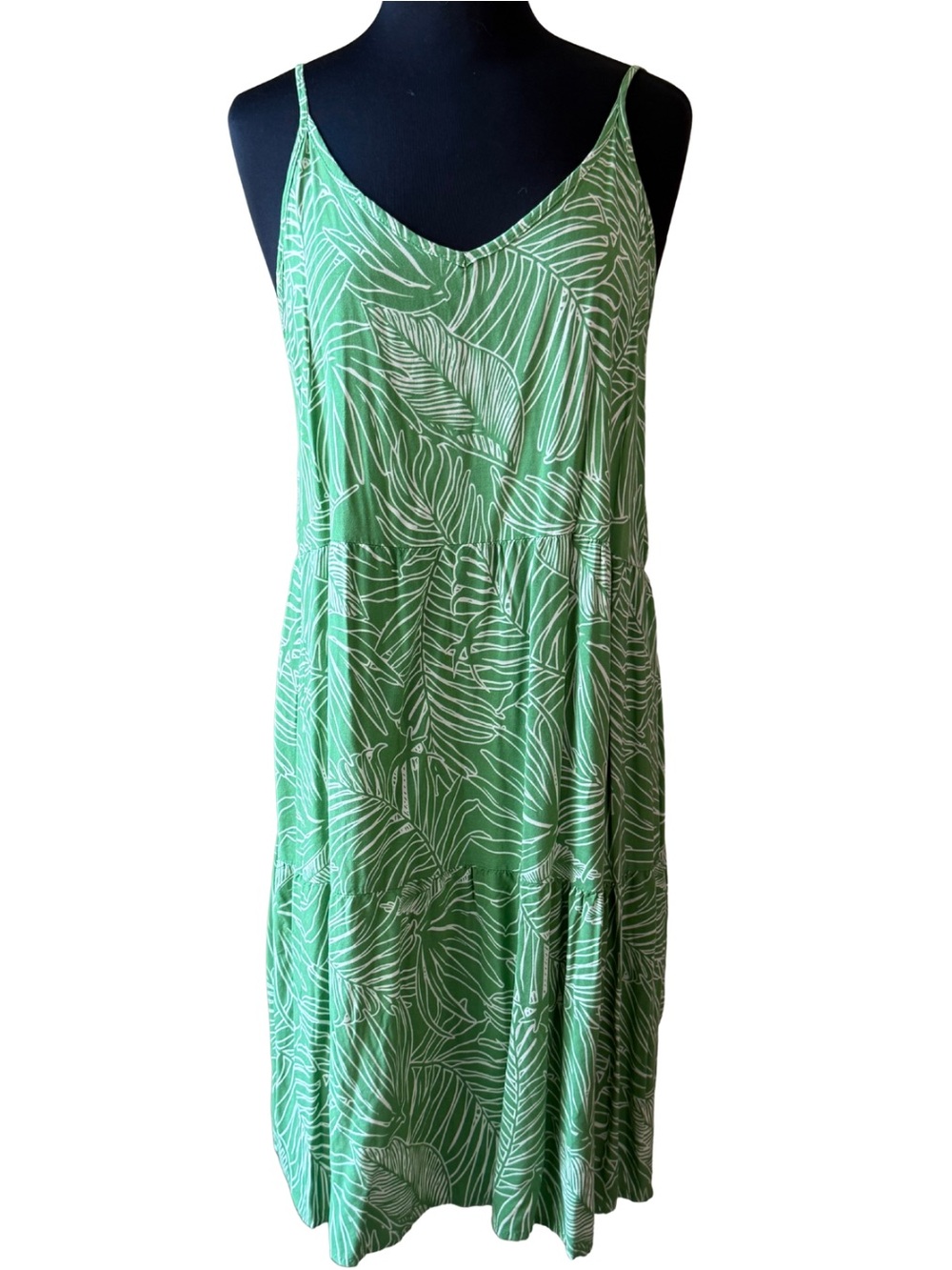 TANGO Green Leaf-Print V-Neck Tiered Dress Size 42